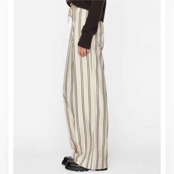 FRAME Silk Safari Pants Size 12 Cream Black Striped Jacquard Wide Leg Career - Picture 2 of 16